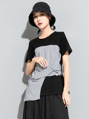 Original Asymmetric Striped Split-Joint T-Shirts Tops