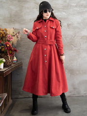 Retro Solid Color Snow Fleece Midi Shirt Dress