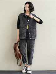 Women Personality Casual Sleeveless Denim Vest