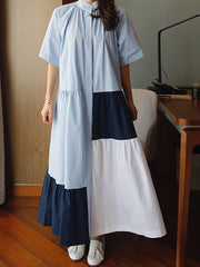 Contrasting Color Ruffled Loose Casual Dress