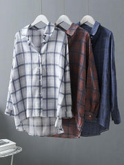 Casual Comfortable Simple Plaid Shirt Blouses
