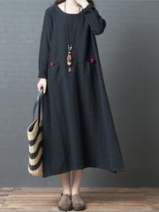 Ramie Cotton Solid Casual Maxi Dress