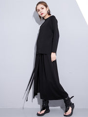 Black Loose Casual Pants Lace-Up Wide Leg Pants