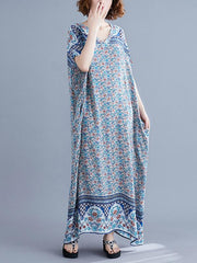 New Printed Batwing Sleeve Maxi Dress