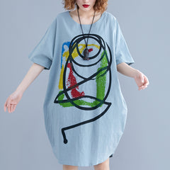 Round Neck Loose Cartoon Fun Print Short Sleeve Dress