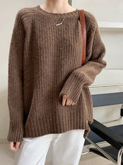 Women Solid Color Round Neck Loose Bottoming Shirt