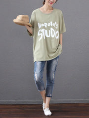 Batwing Sleeves Printed Letter T-Shirt
