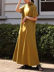 Simple Loose Stand Collar Batwing Sleeve Dress