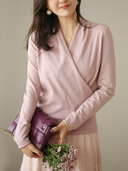 Women V-Neck Solid Color Casual Loose Bottoming Shirt