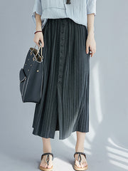 Mid-Length Buttons And Slits Pleated Skirt