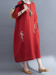 Round Neck Half Sleeves Embroidery Maxi Dress