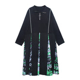 Round-Neck Split-Joint Zipper Midi Dress