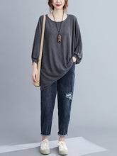 Simple Solid Batwing Sleeves Blouse