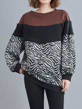 Women Stitching Loose Plus Fleece Sweatshirt
