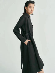 Casual False Vest Split-Joint Long Black Shirt Dress