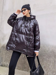 Women Loose Hooded Zipper Coat