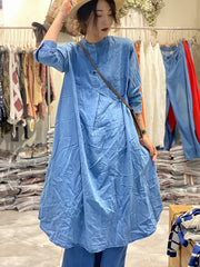 Loose Solid Stand Collar Midi Dress