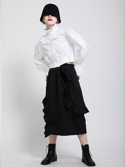 Black Solid Falbala Split-Joint Skirt