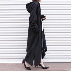 Hooded Solid Zipper Loose Coat