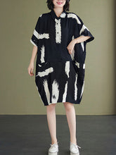 Lapel Simple Half Sleeves Printed Midi Dress