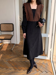 Urban Solid Color Lace Collar Midi Dress