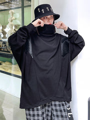 Women Loose Bat Sleeve High Collar Casual Sweatshirt