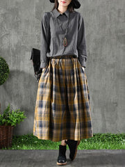 Vintage Houndstooth Ramie Cotton Lapel Blouse