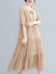 Loose Pleated Chiffon Midi Dress
