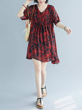 Loose Floral V-Neck Falbala Dress