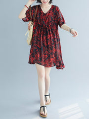 Loose Floral V-Neck Falbala Dress