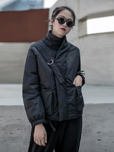 Black Stand Collar Zipper Thickening Coat