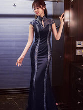 Beaded Sequined Long Cheongsam Evening Dress