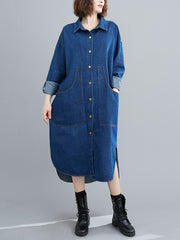 Solid Belted Denim Midi Dress