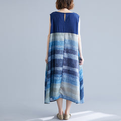 Sleeveless Printed Stitching Loose Casual Dress