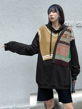 Retro Loose Stitching Casual Hoodie