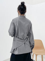Women Stand Collar Long Sleeve Irregular Shirt