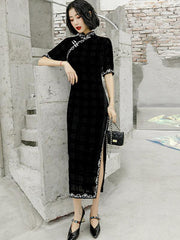 Vintage Double-Layer Velvet Long Cheongsams