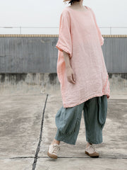 Round Neck Solid Mid-Length Casual T-Shirt Top