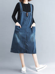 Loose Denim Suspender Skirt