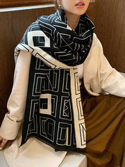 Retro Striped Long Shawl Padded Scarf