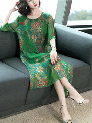 Casual Floral Printed Soft Midi Dress