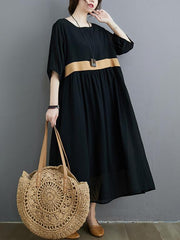 Loose Waist-High Thin A-Line Cotton Dress