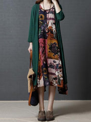 Red Printed Sleeveless Long Dress