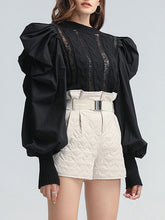 Women Solid Color Hollow Round Neck Stitching Sweater