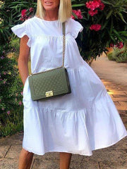 Solid Ruffled Casual Midi Dress