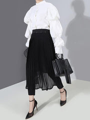 Black Pleated Splicing Skirt