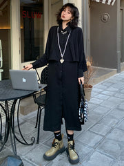 Vintage Back-Embroidered Long Sleeves Midi Dress