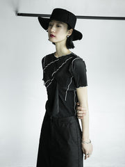 Round Neck Irregular Stitching Slim Short-Sleeved T-Shirt Tops