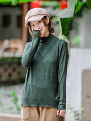 Women Retro High Neck Pullover Bottoming Shirt