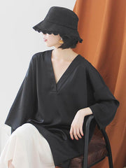 Loose V-Neck Satin Shirts